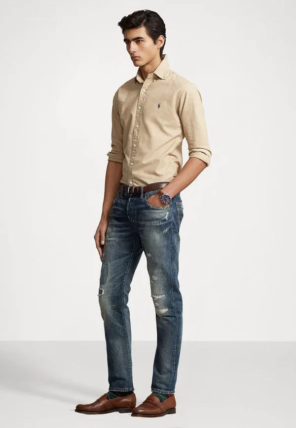 Рубашка-Оксфорд, сшитая на заказ, окрашенная методом октофиль. Polo Ralph Lauren, Sand — фото 2