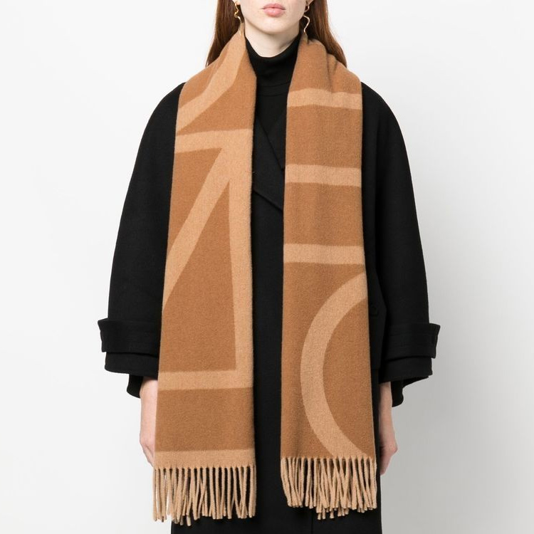 Monogram-Intarsia Шарф с бахромой TOTEME, Коричневый — фото 4