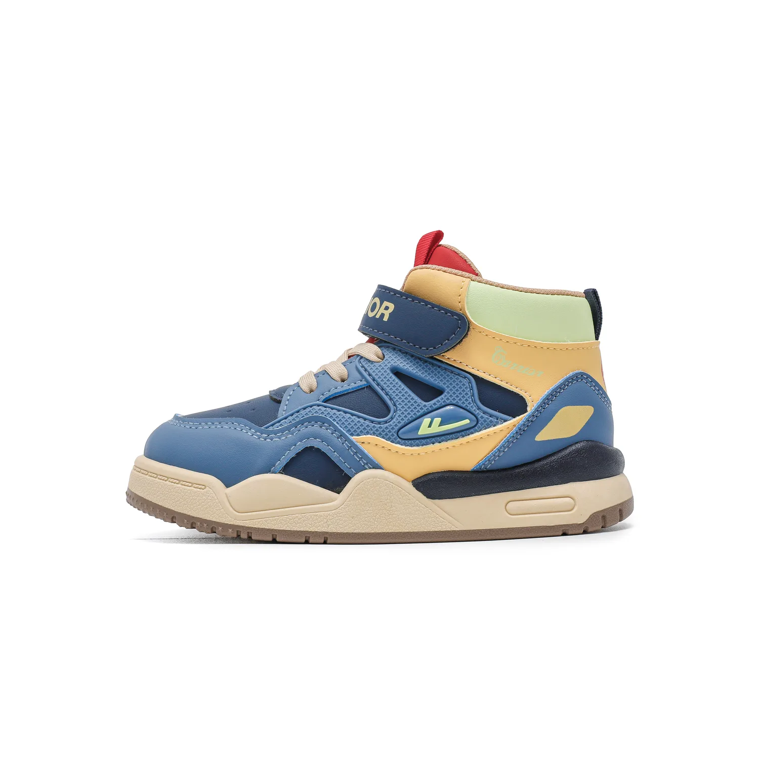 Детские скейтерские кроссовки mid-top из искусственной кожи с противоскользящей подошвой и амортизацией WARRIOR, синий/желтый/зеленый