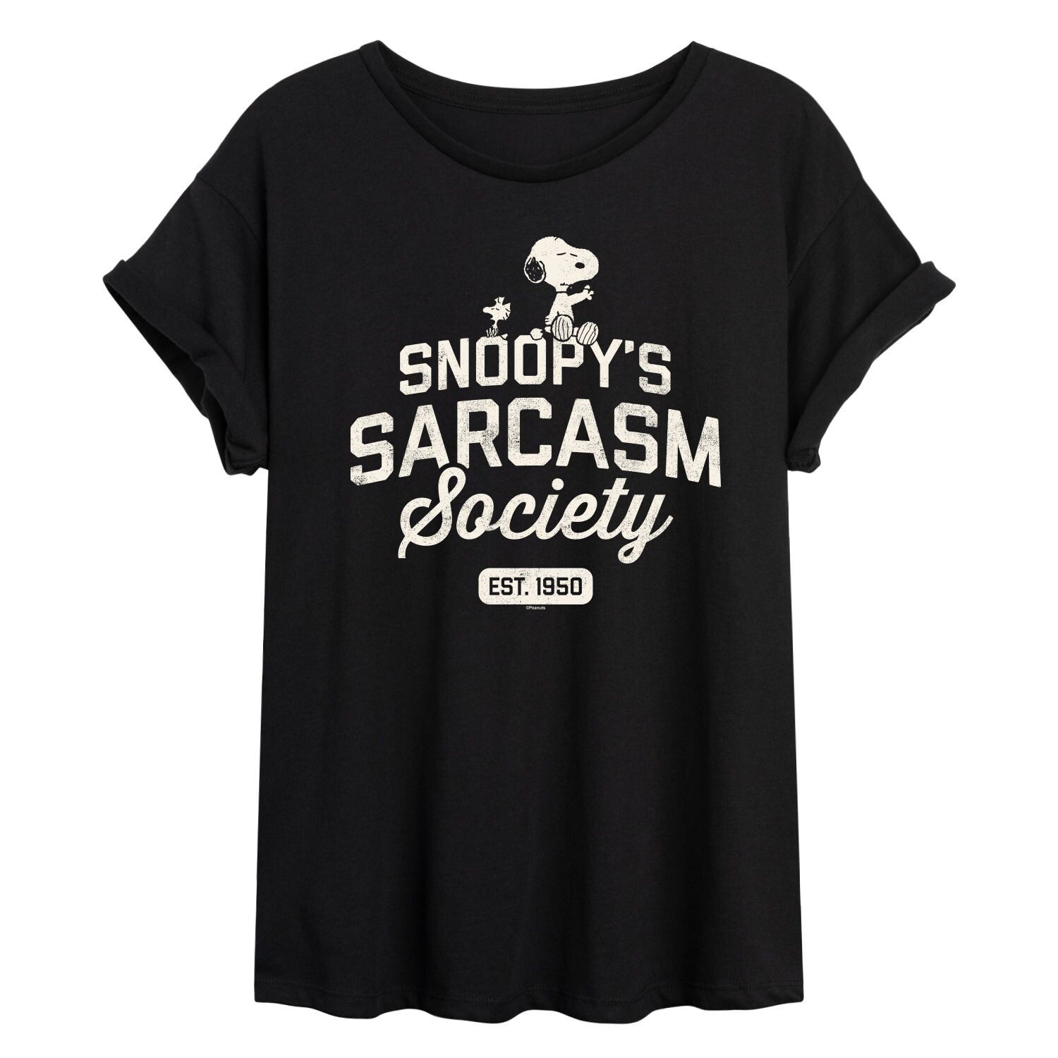 

Футболка с струящимся рисунком «Peanuts Charlie Brown & Snoopy Sarcasm Society» для юниоров Licensed Character, черный