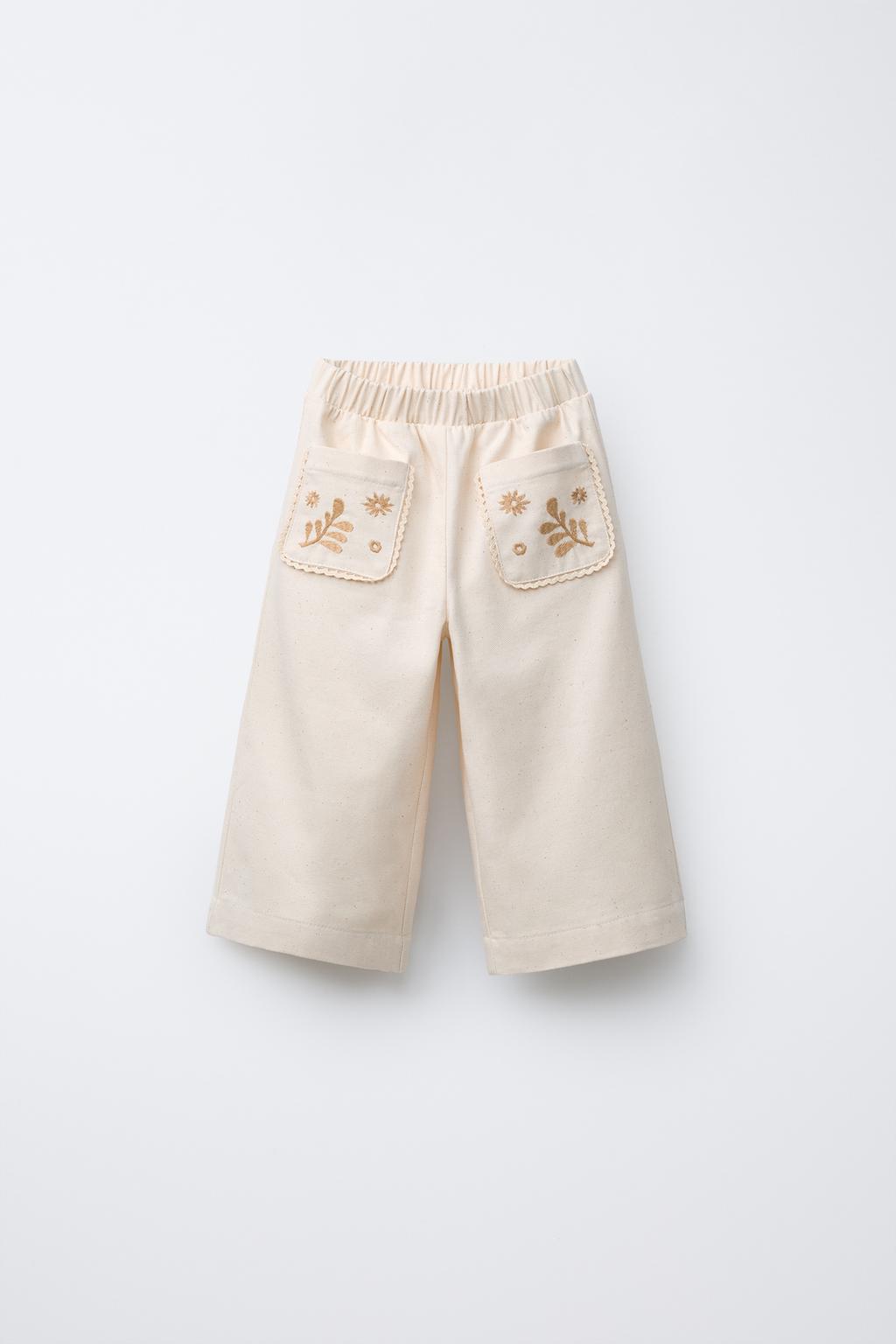 

Широкие брюки с вышитыми карманами ZARA, экрю