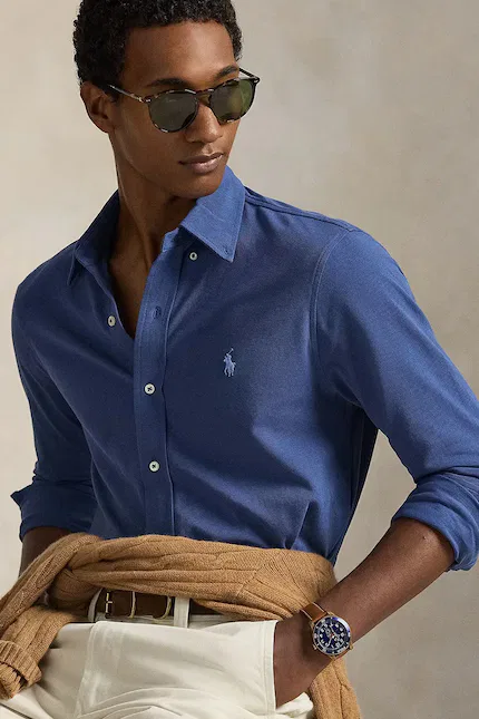 Рубашка хлопковая Polo Ralph Lauren, синий — фото 4