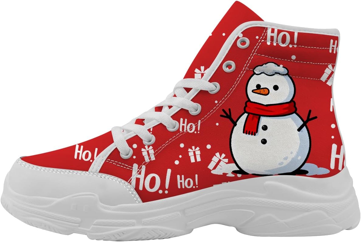 

Рождественские высокие кеды для женщин, тканевые кроссовки на платформе со шнуровкой, подарки для нее и для него Generic, белый/красный