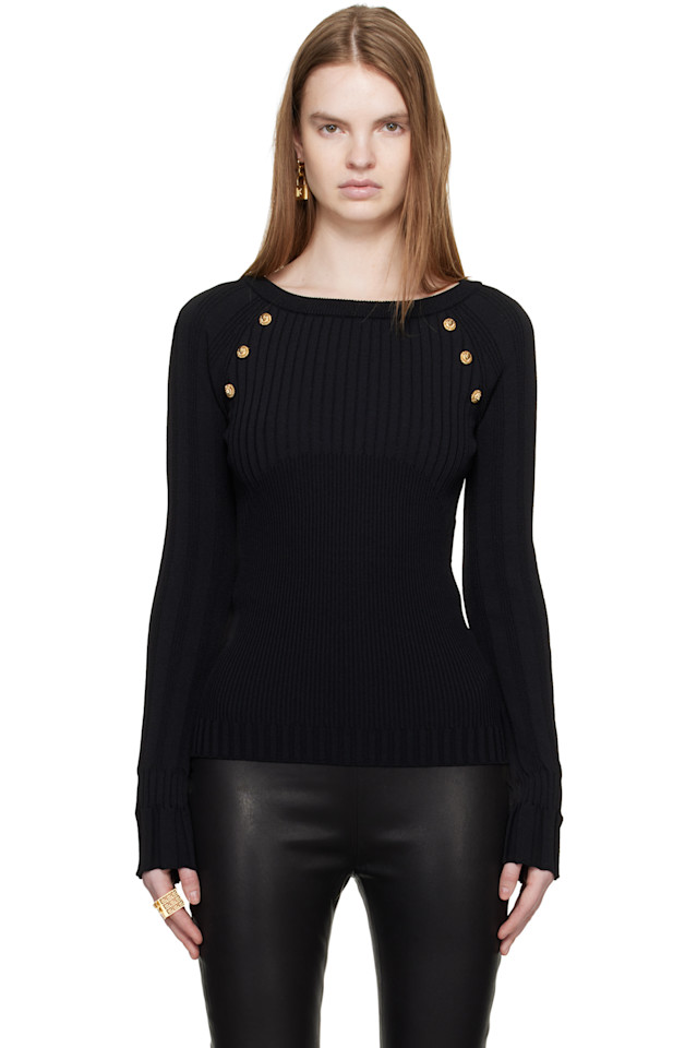 

Вязаный свитер с пуговицами Balmain, черный