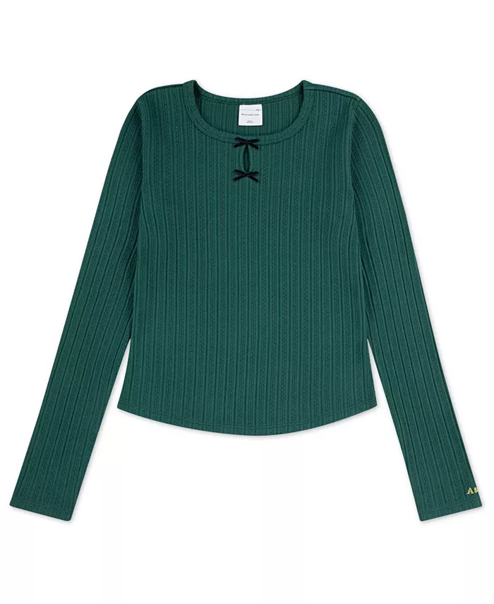 

Детская блузка с длинным рукавом и двойным бантом в стиле петельчатое кружево Abercrombie Kids, зеленый