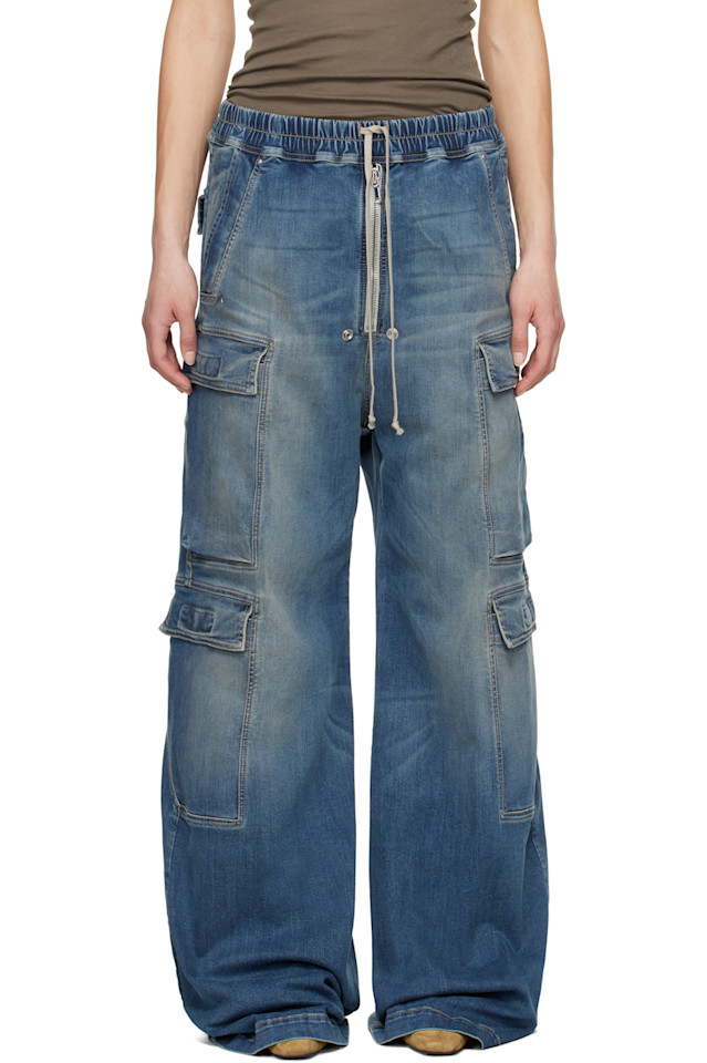 

Голливудские джинсовые карго-штаны двойного размера belas Rick Owens Drkshdw, индиго