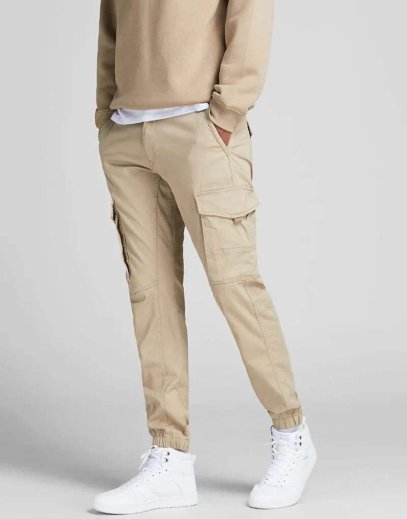 

Зауженные брюки-карго Jack & Jones Paul из джерси кремового цвета