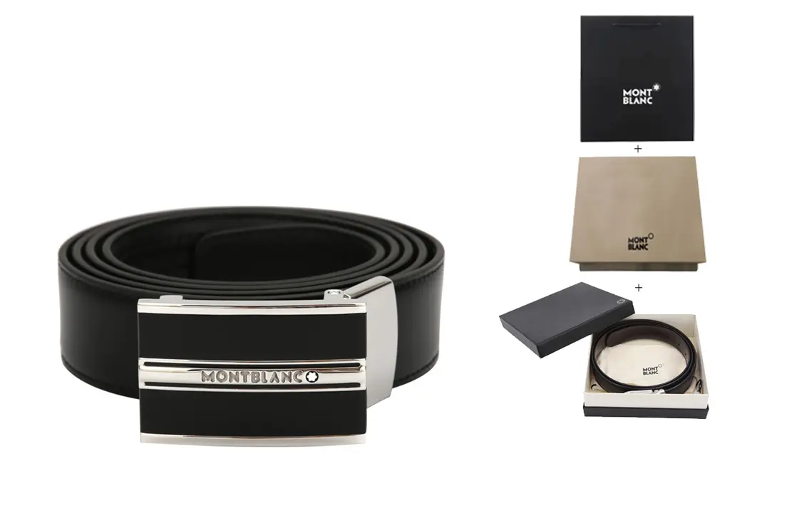 

MONTBLANC Мужской кожаный ремень, Черный-F