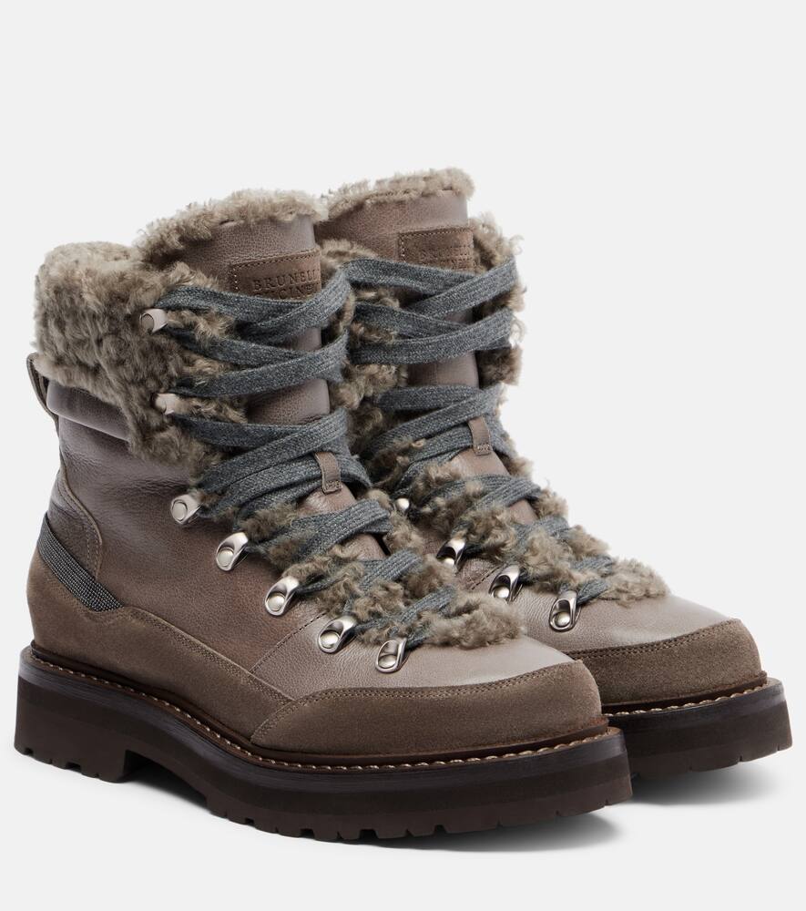 Кожаные ботинки с овчиной Brunello Cucinelli, Mud