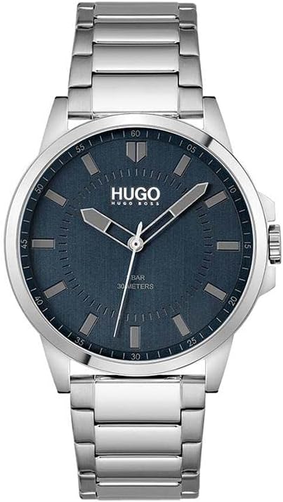 

HUGO #First мужские наручные часы из нержавеющей стали с кварцевым механизмом - 43MM - водонепроницаемые - модный аксессуар - подарок для мужчин, Blue Silver