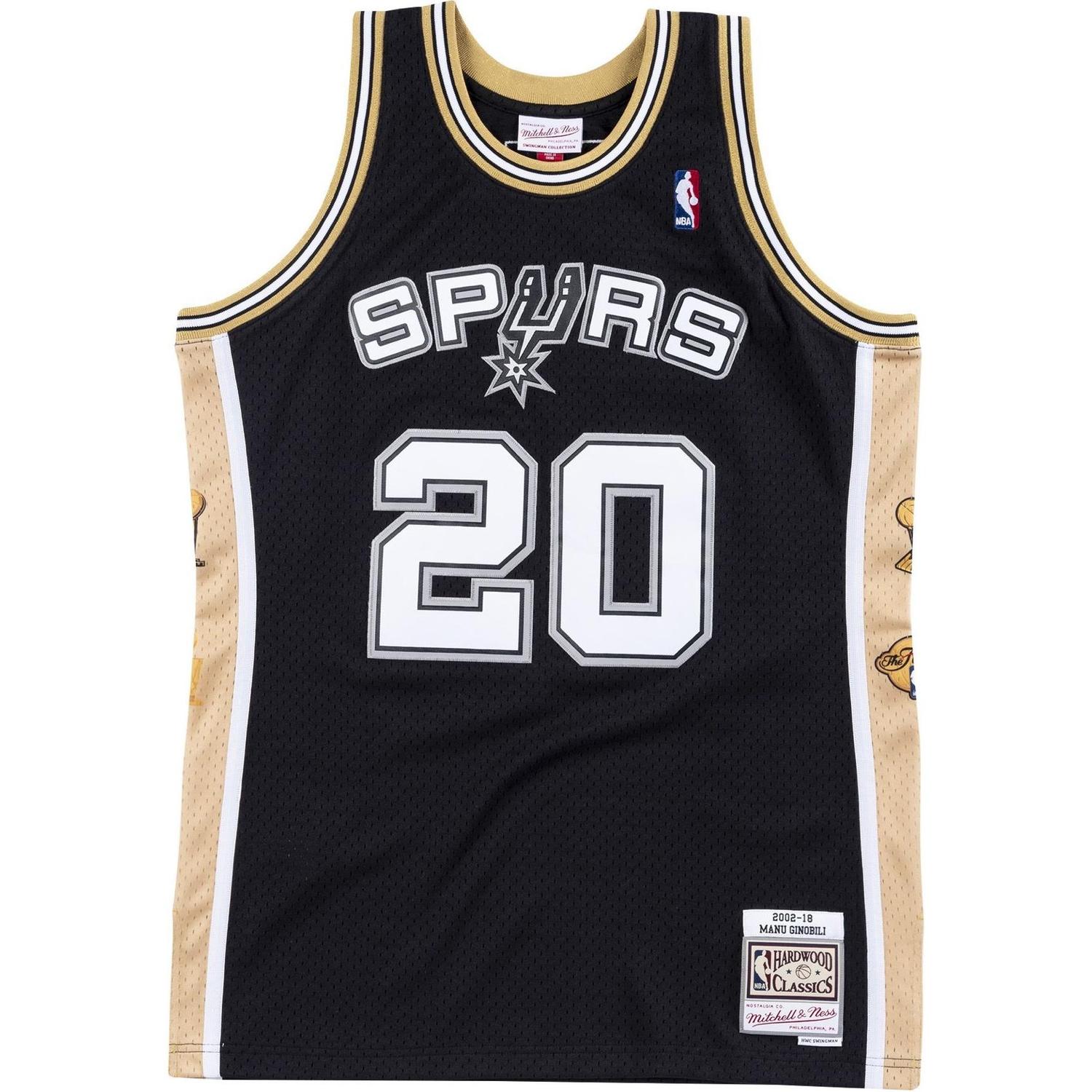 

2002–2018 Hardwood Classics Manu Ginobili San Antonio Spurs Retirement Swingman Джерси Mitchell Ness, черный золотой
