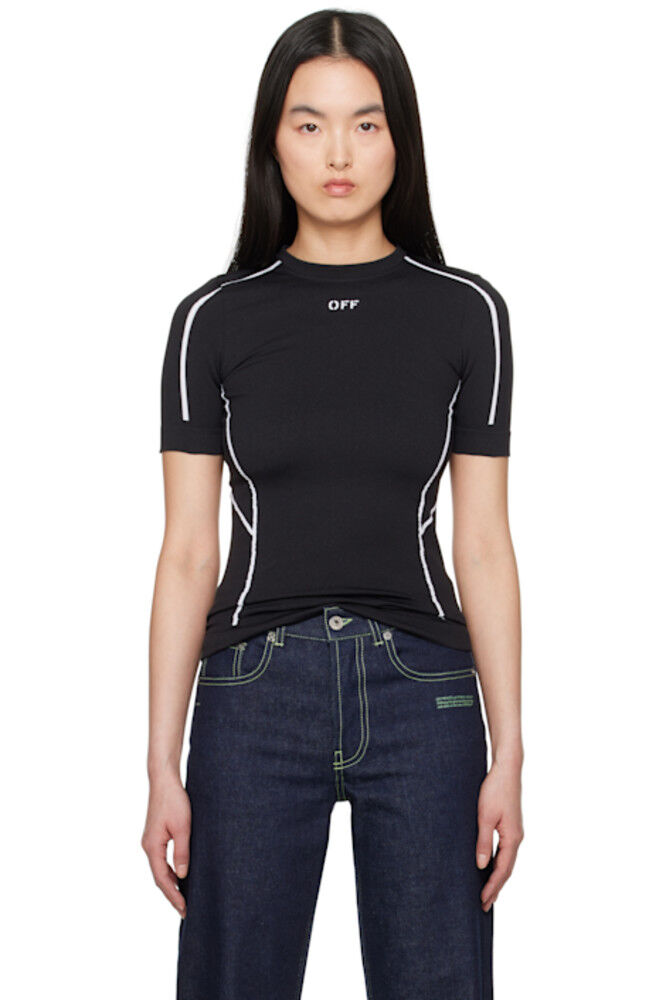 

Черный бесшовный спортивный топ с коротким рукавом Off-White