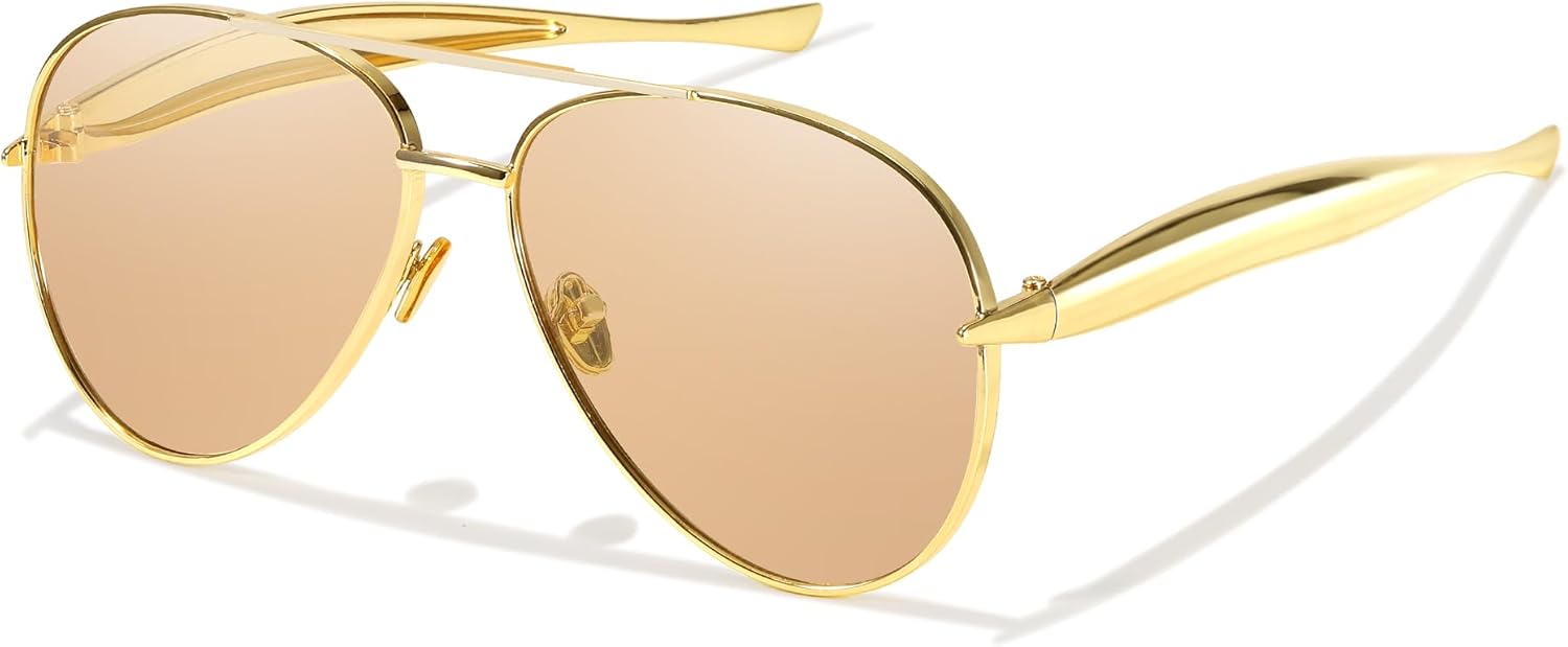 

Стильные солнцезащитные очки-авиаторы большого размера для женщин, модные 2025 года, в металлической оправе, с защитой от УФ-излучения Chicid, B01 Gold Frame/Light Brown Lens