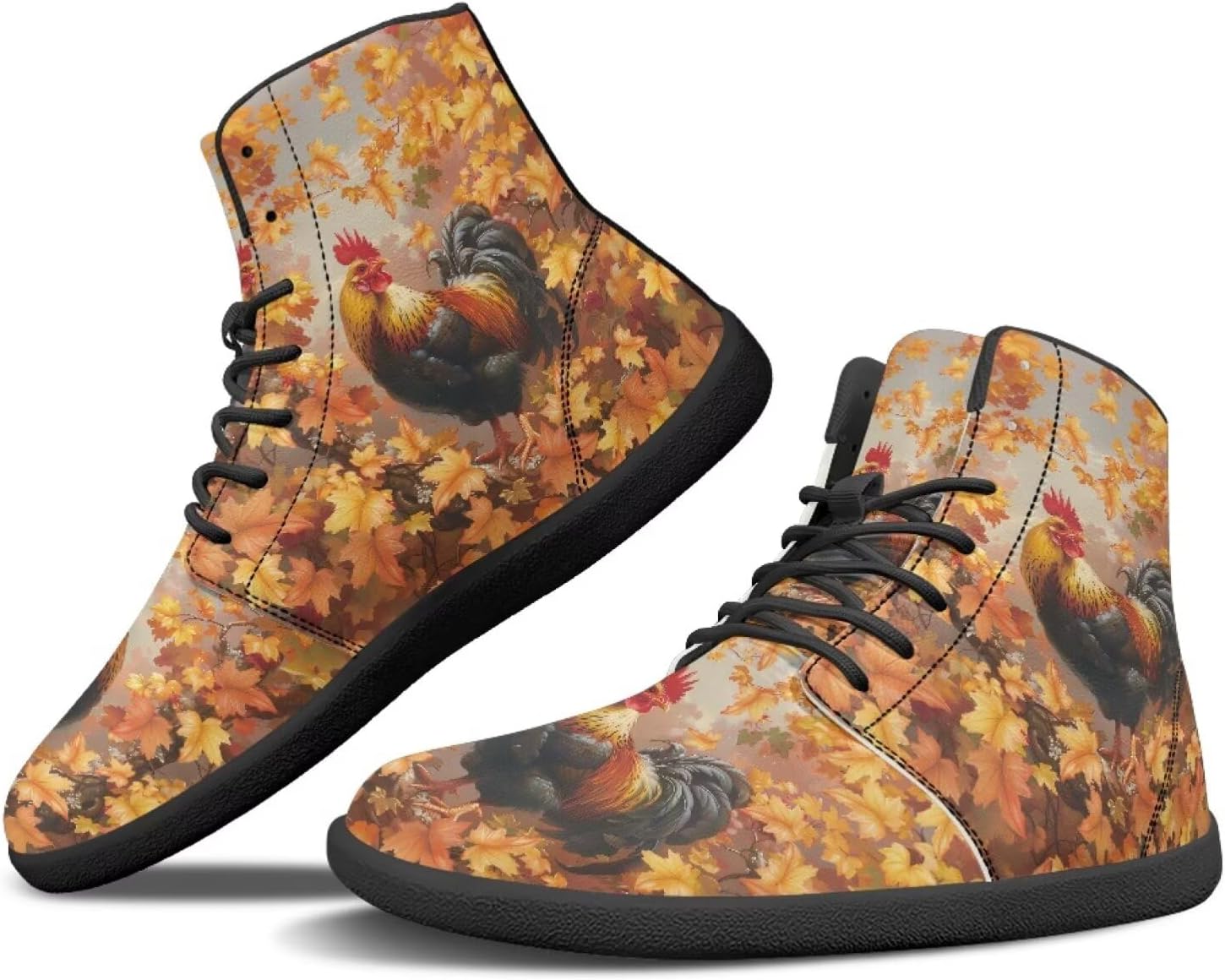 

Кроссовки Binienty Wide Минималистичные Босоногообразные Мужские и Женские Осенне-Зимние Ботинки Высокие Верхи из ПУ Кожи Обувь с Нулевым Падением, Maple Leaf Rooster