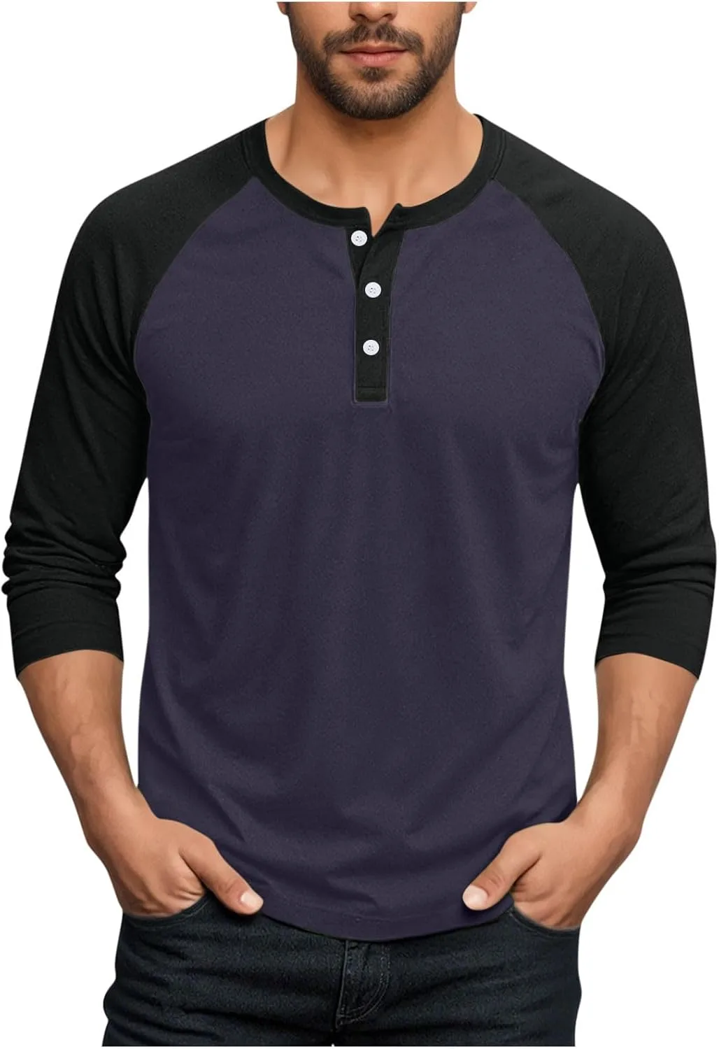 

Мужская летняя футболка Henley с рукавом реглан 3/4