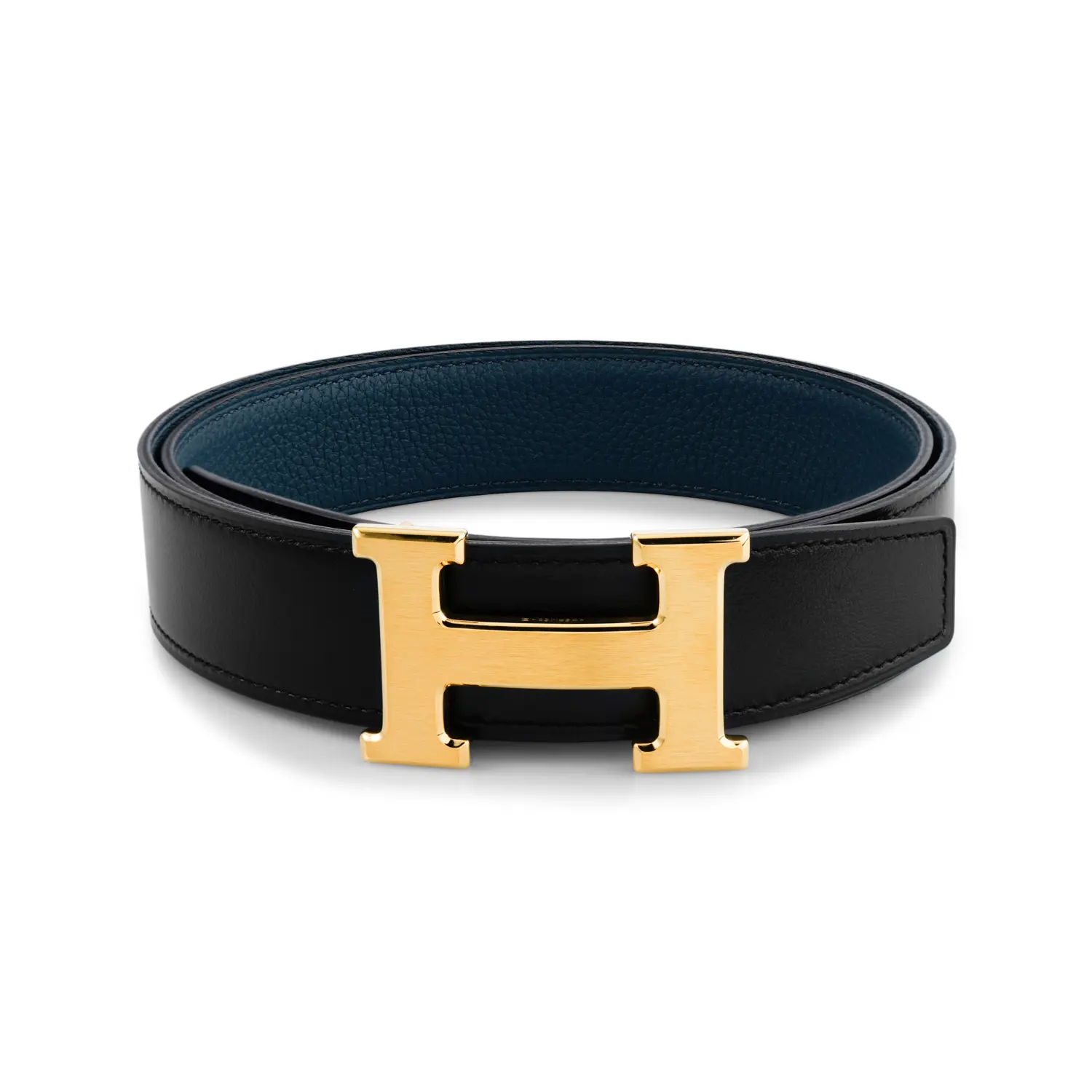 HERMES Кожаный ремень Togo для мужчин, Black/Prussian Blue — фото 4