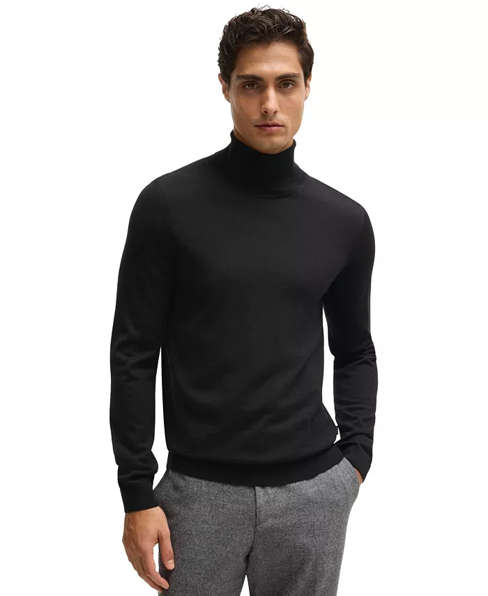 

Мужской тонкий свитер с воротником-стойкой из мериносовой шерсти Hugo Boss, черный
