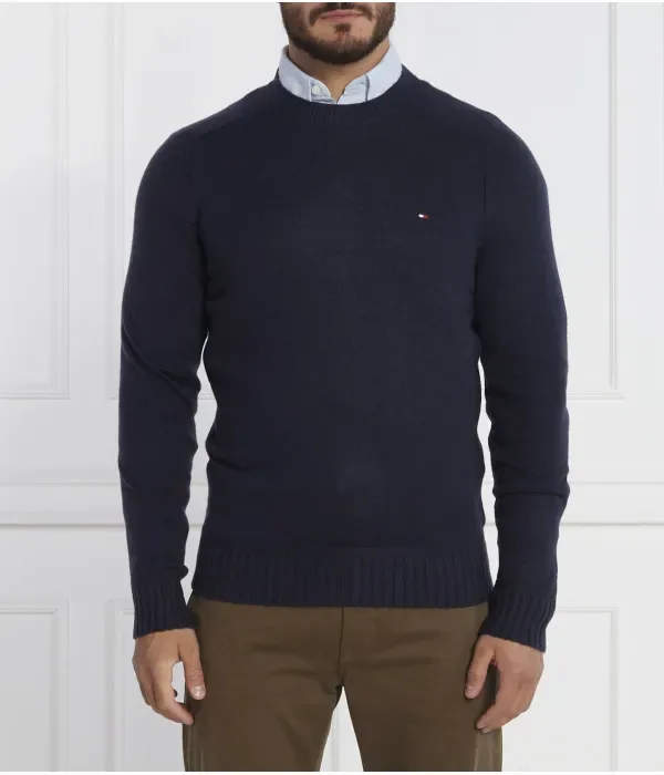 Шерстяной свитер с круглым вырезом из мериносовой шерсти MULTI HTR regular fit Tommy Hilfiger, темно-синий
