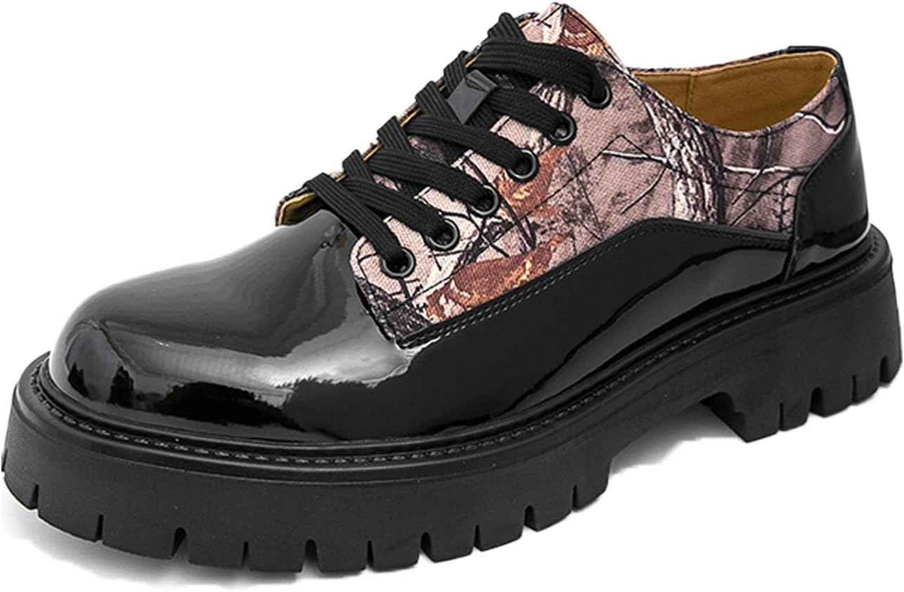 

Мужские модные оксфорды из лакированной кожи с принтом, на массивной платформе, формальные туфли-дерби на шнуровке, удобный блочный каблук, рифленая подошва, нескользящая поверхность, деловые туфли Dfhaslkle, черный