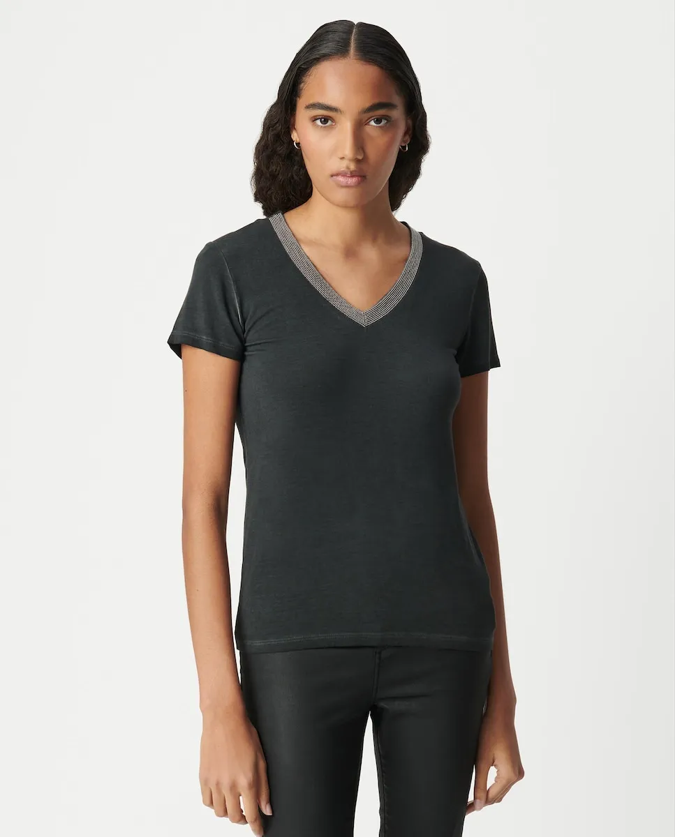 

Женская футболка с короткими рукавами и вырезом-лодочкой с украшением IKKS, черный