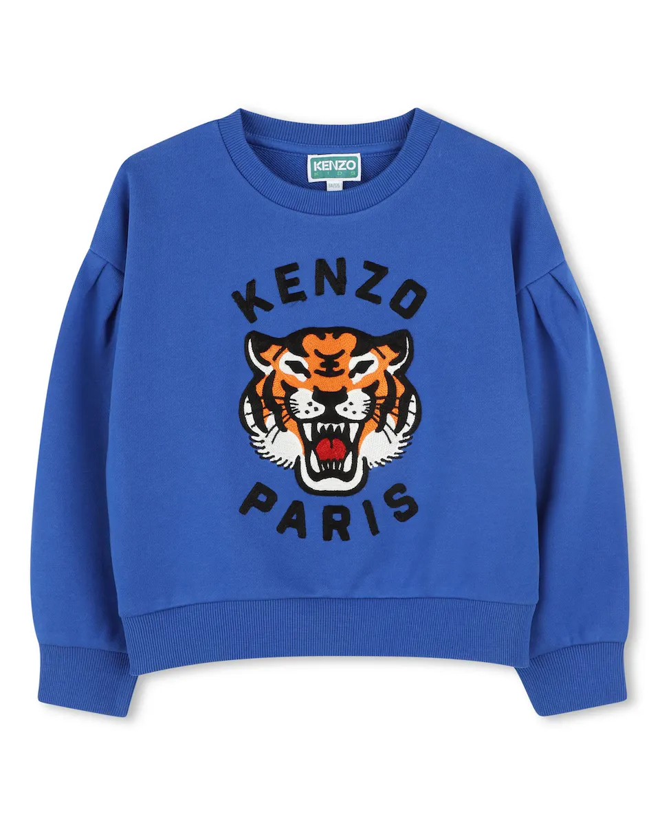 

Малышка хлопковый свитшот с вышивкой спереди Kenzo Kids, синий индиго