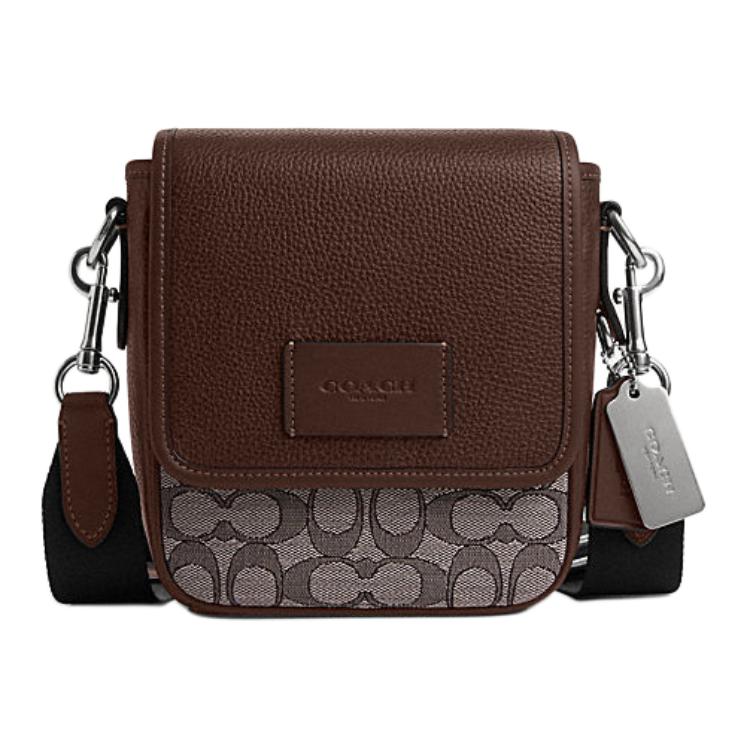 

Coach Сумка через плечо из коровьей кожи с тканевой отделкой, маленькая, мужская, цвет дуб и клен, коричневый