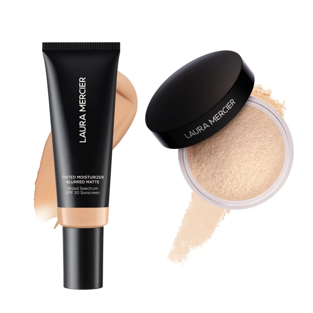 Laura Mercier тонирующий увлажняющий крем Blurred Matte с SPF 30, 24-часовая матировка, 2C Oak и рассыпчатая пудра Translucent Loose Setting Powder, 24-часовая матировка, с витаминами C и E