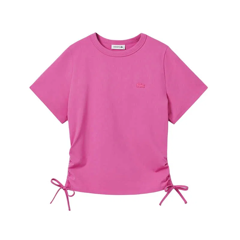 Женская футболка LACOSTE Moderate, с круглым вырезом, фиолетово-красная