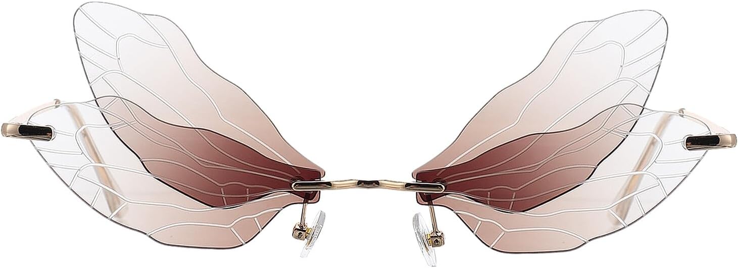 

Солнцезащитные очки VALICLUD в форме крыла, без оправы, с рисунком «крылья стрекозы», нестандартной формы, с коричневыми линзами, модные женские очки для путешествий и активного отдыха, Brown