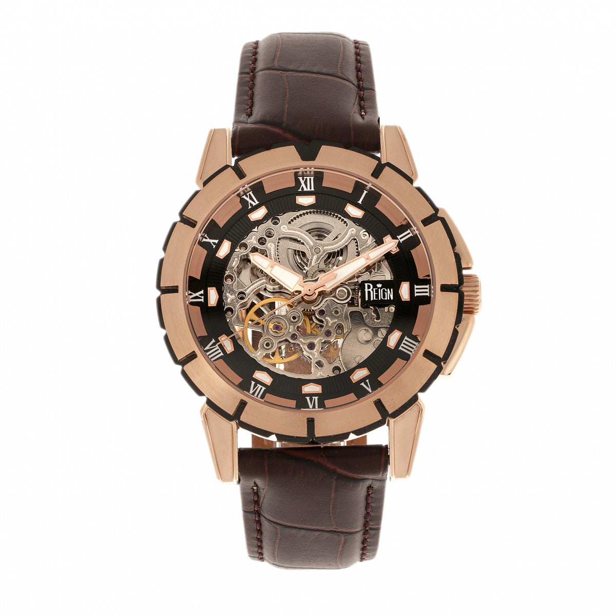 

Часы Philippe Automatic Skeleton с кожаным ремешком Reign, розовый