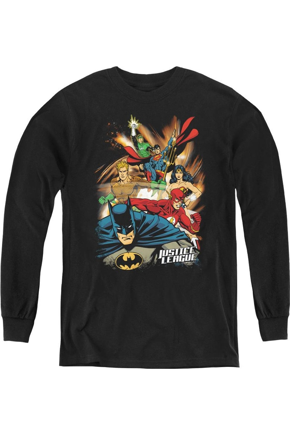 

Футболка с длинным рукавом для подростков Justice League of America Starburst Gildan, черный