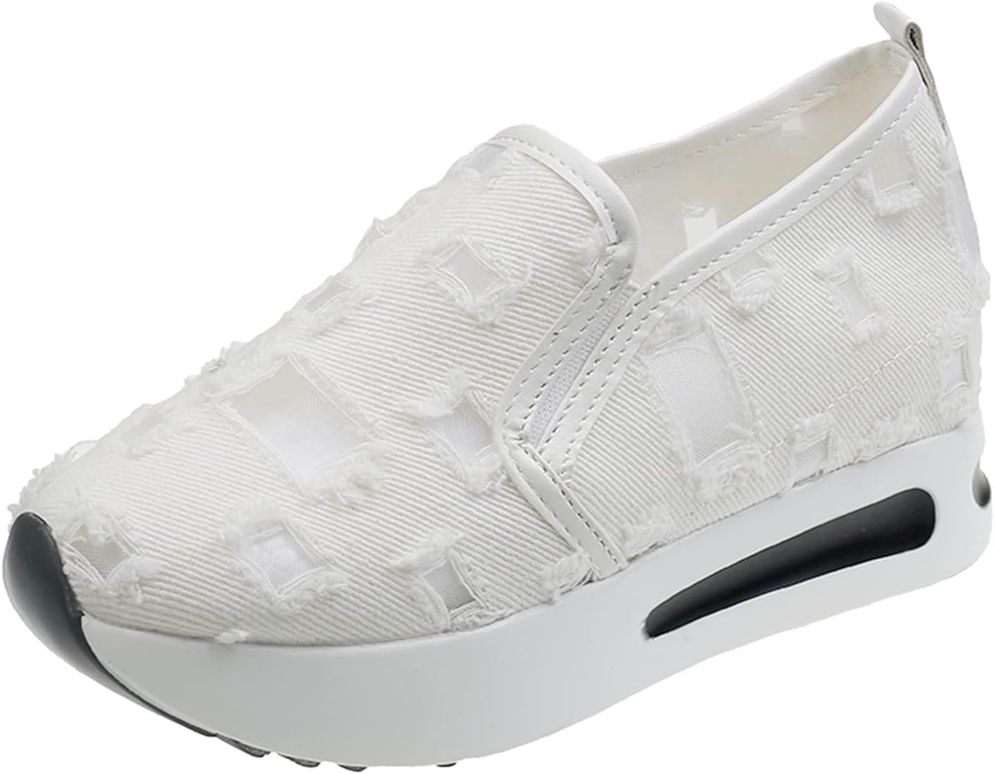 

Женские кроссовки с вышивкой, цветочным узором, сетчатые, с воздухопроницаемой подошвой, на массивной платформе, слипоны, удобные повседневные туфли для ходьбы с поддержкой свода стопы Kubbon, белый