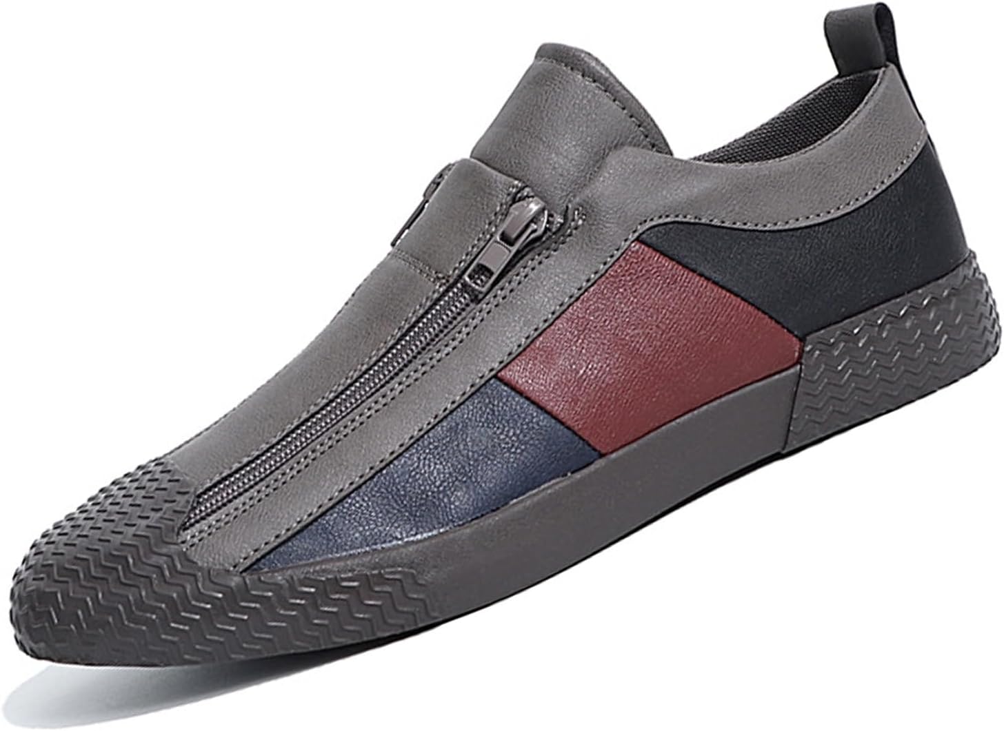 

Мужские кожаные слипоны с контрастной отделкой, удобные, с антискользящей подошвой, с двойной молнией, низкие, для повседневной носки, путешествий и дел Eggdk, серый