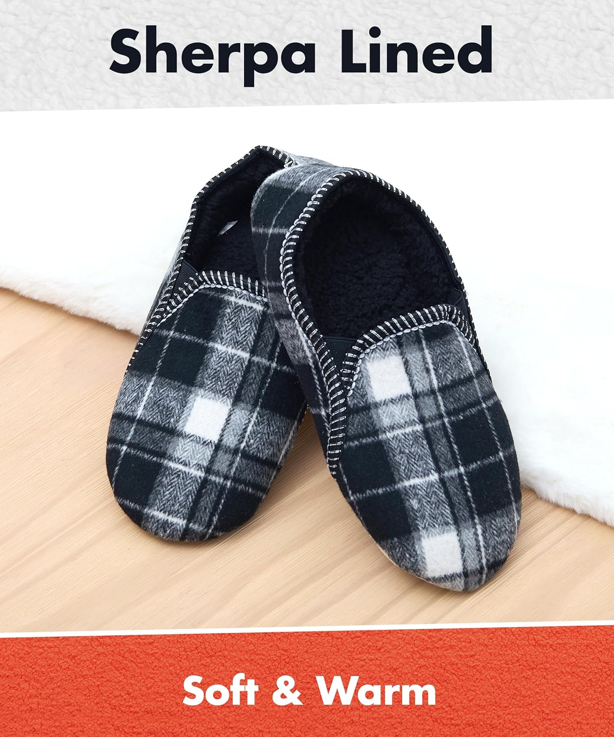 Домашние тапочки Snoozies Alpine Plaid для мужчин, с мягкой подошвой против скольжения и теплой подкладкой из шерпа, черный — фото 3