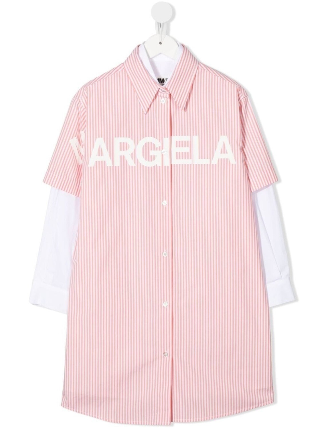 

MM6 Maison Margiela Kids полосатое платье-рубашка с логотипом, розовый