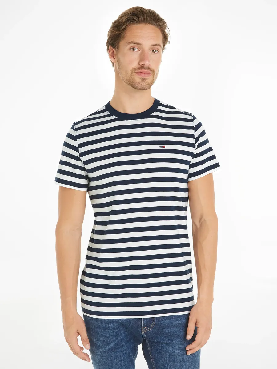 

Рубашка Tommy Jeans с круглым вырезом "TJM SLIM ENTRY STP TEE" с вышитым логотипом, синий