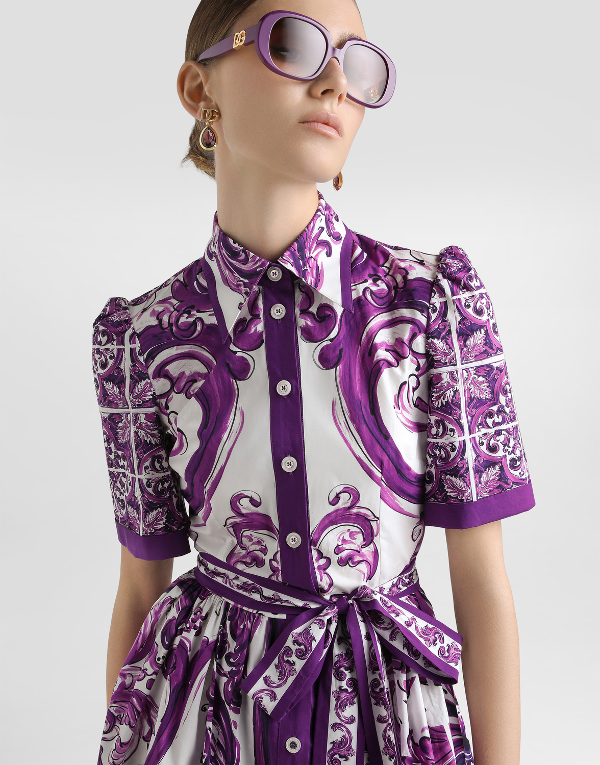 Сорочечное платье из поплина с принтом «майолика» Dolce & Gabbana, мультиколор — фото 4