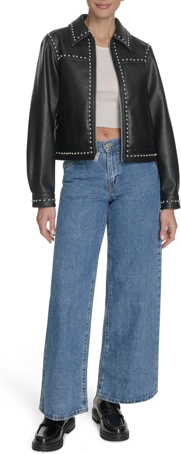 Женская куртка Levi's из искусственной кожи с заклепками, черный — фото 2