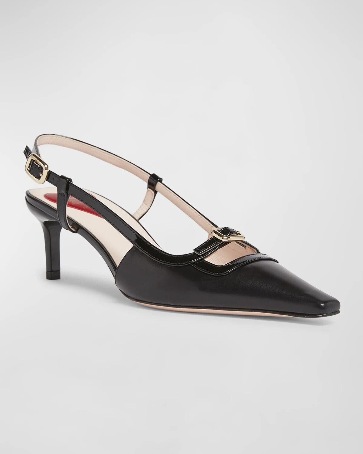 Туфли из смешанной кожи с мини-пряжкой и пяткой на пятке Roger Vivier, цвет Nero — фото 3