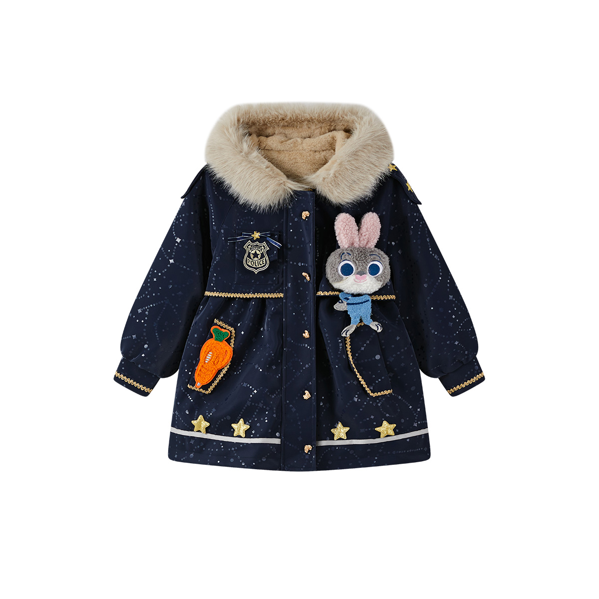 

Детская парка с круглым вырезом, утепленные Disney, темно-синий