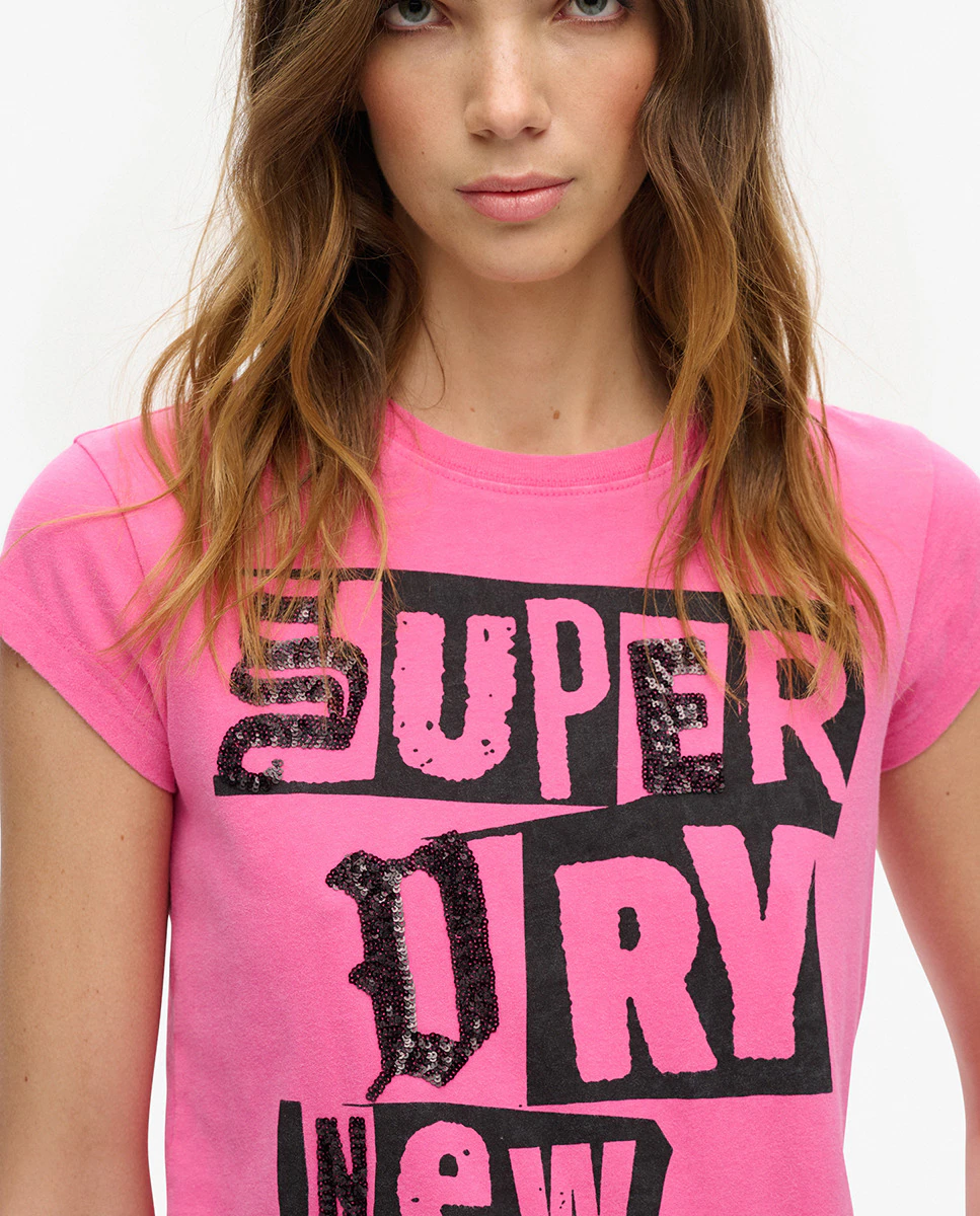 

Женская футболка с рукавами реглан и панк-украшениями Superdry, фуксия