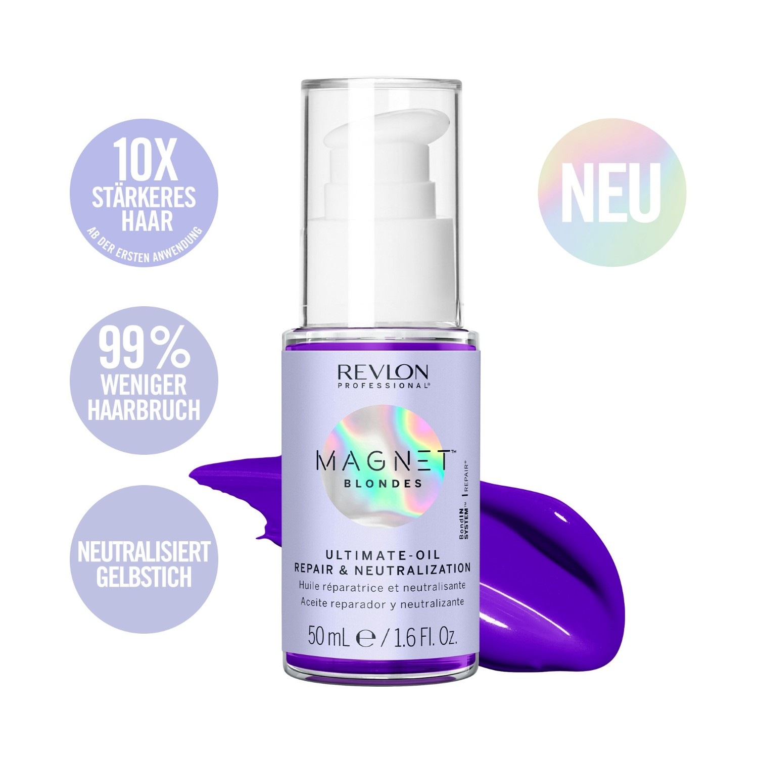 Масло для волос magnet anti pollution blondes ultimate hair oil - repair & neutralization Revlon Professional, объем 50 мл — фото 2
