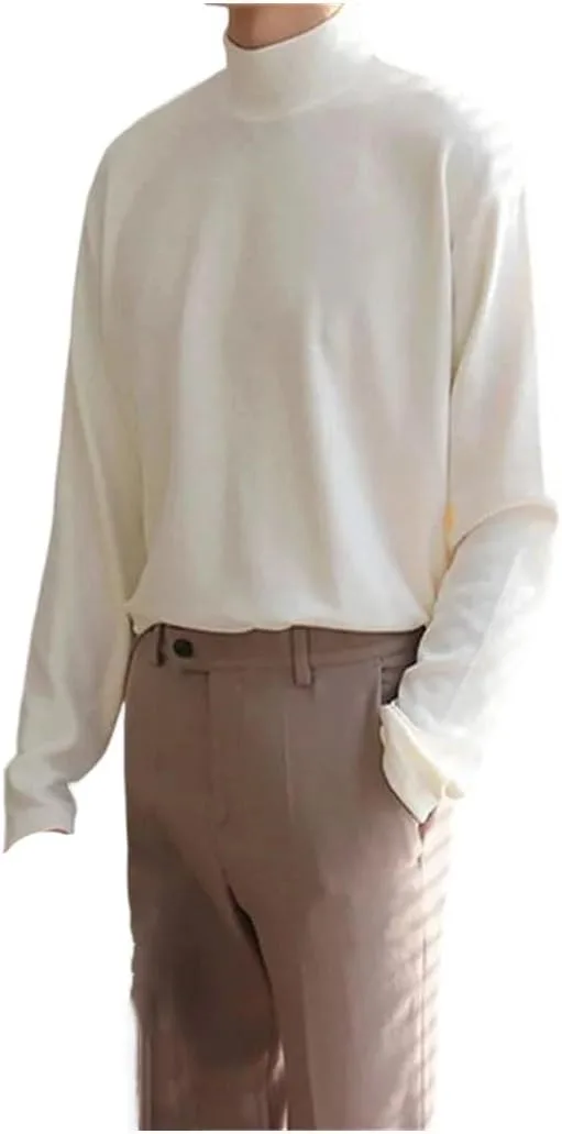 Мужской однотонный повседневный свитер с высоким воротником, свободный, из двойного флиса, простой, теплый, с длинными рукавами