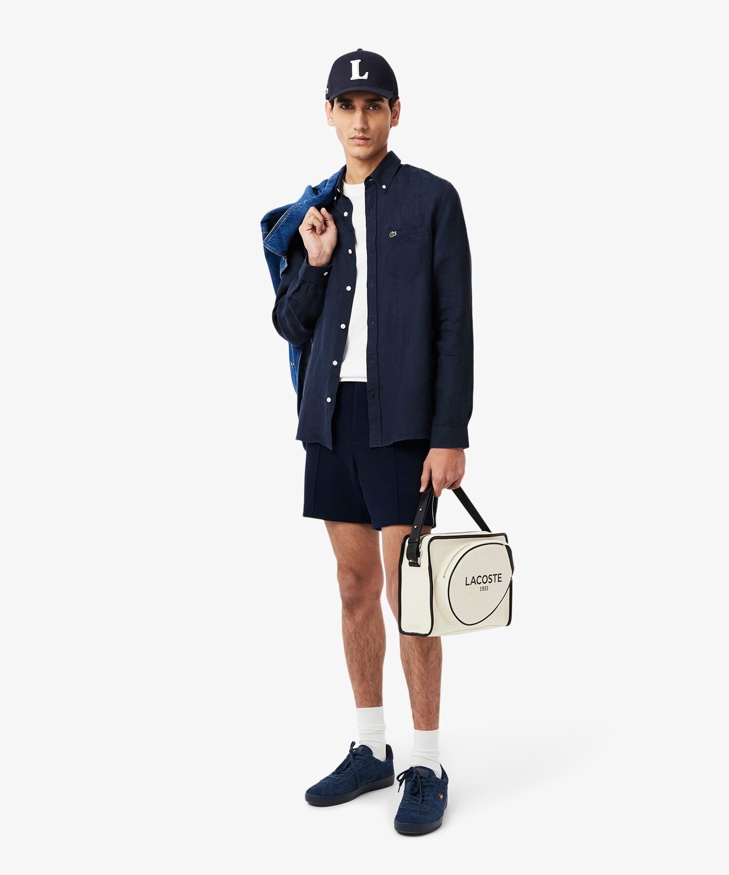 Льняная рубашка с длинными рукавами и пуговицами LACOSTE, Navy — фото 4