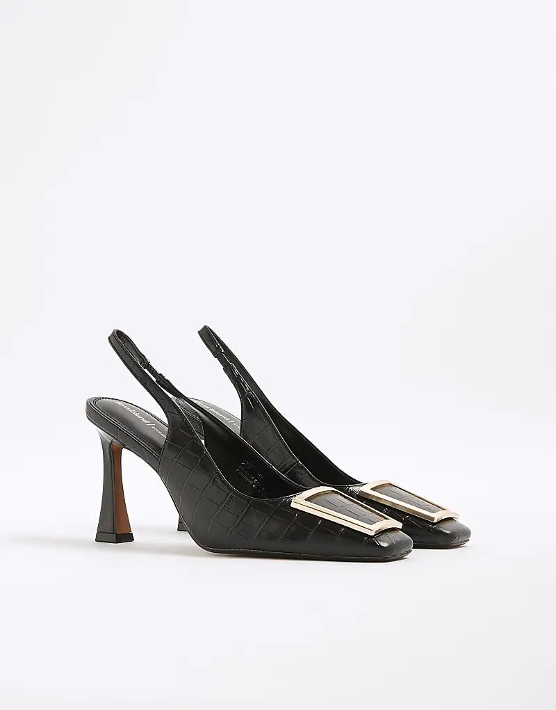 Туфли River Island Slingback с крокодиловым принтом, черные — фото 2