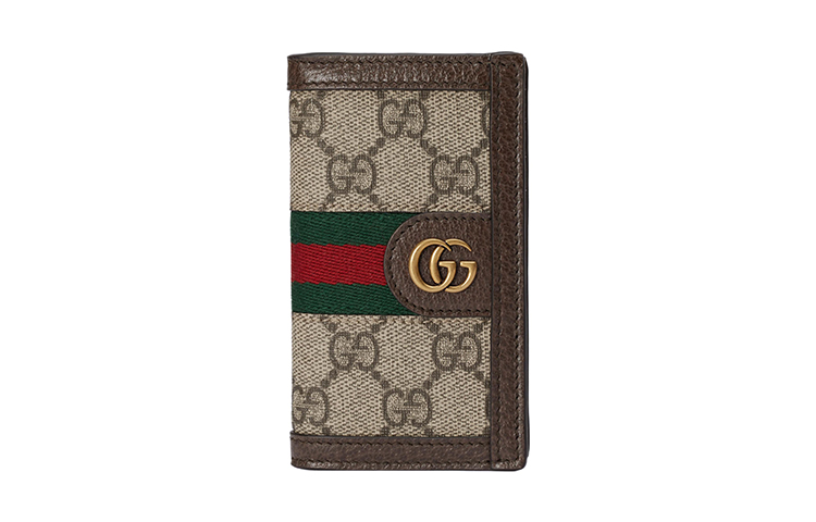 

Кардхолдер из холста с кожаной отделкой мужской бежевый/эбони GUCCI