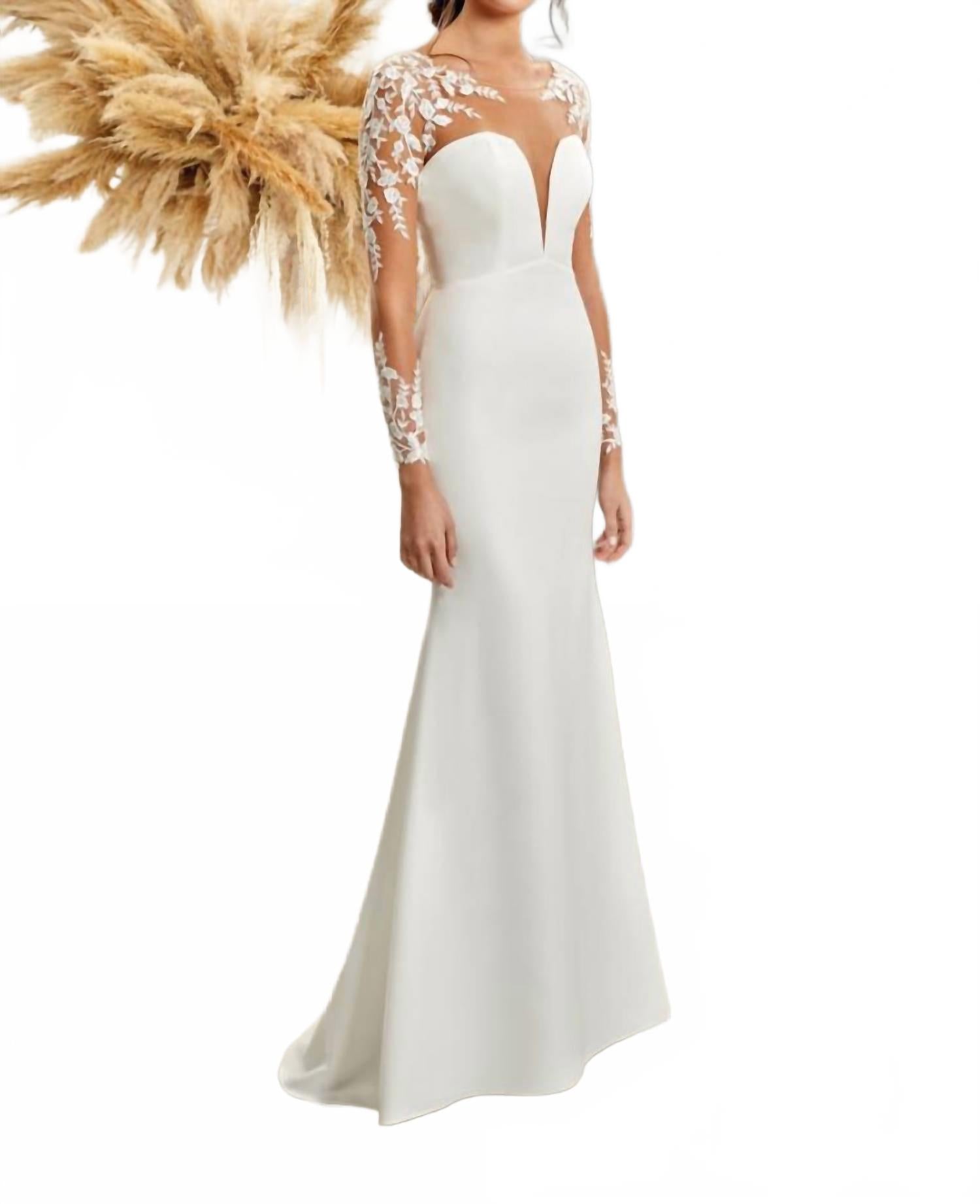 

Платье с рукавами-иллюзиями цвета слоновой кости/натуральный Demetrios, Ivory/Natural