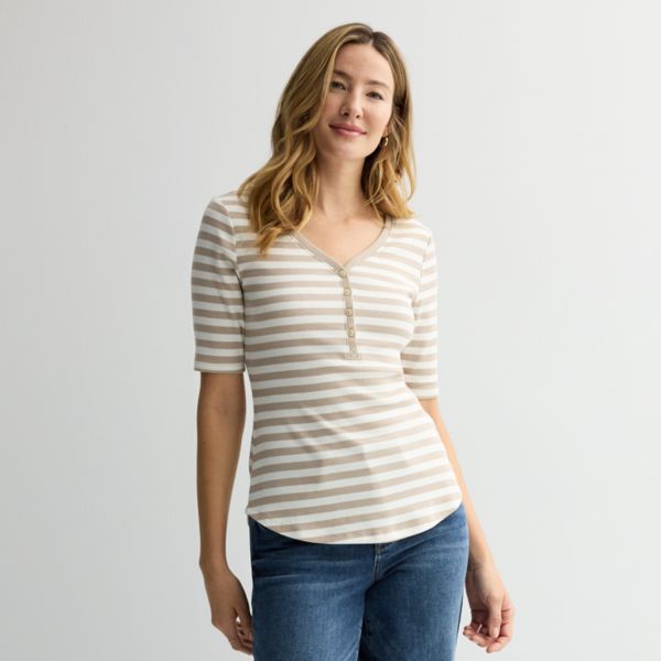 

Женская облегающая рубашка-поло Henley Sonoma Goods For Life, цвет tan cream stripe
