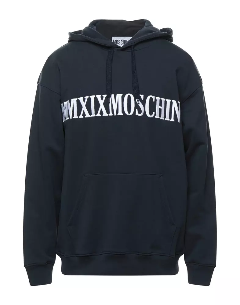 

Шикарная хлопковая толстовка с капюшоном и контрастным логотипом Moschino Couture!, синий