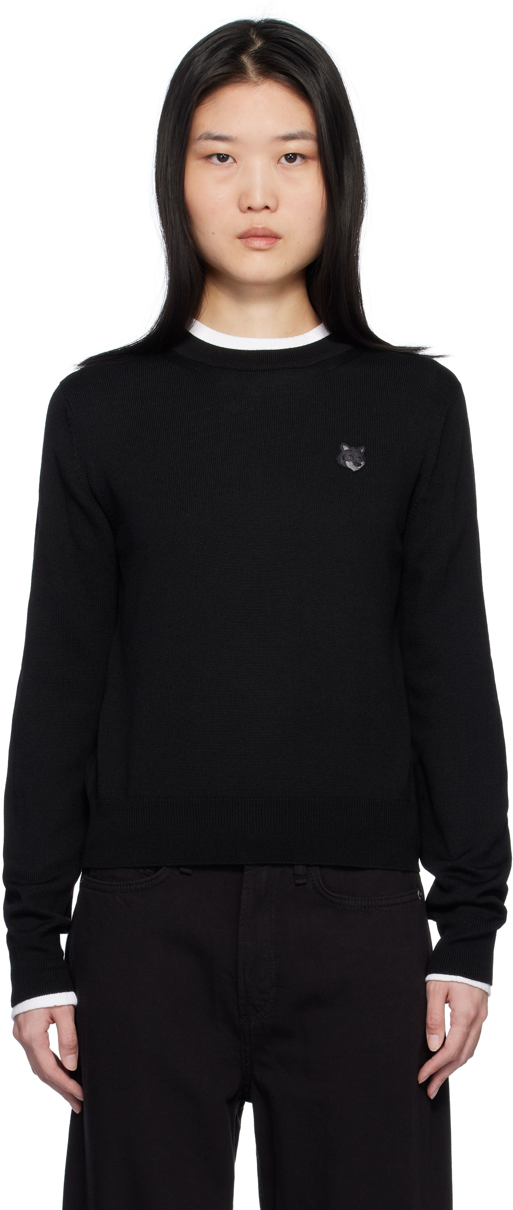 

Свитер с яркой лисьей головой Maison Kitsune, черный